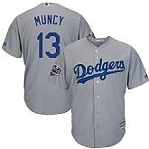 Dodgers 13 Max Muncy Gray 2018 World Series Cool Base Player Jersey Dzhi,baseball caps,new era cap wholesale,wholesale hats